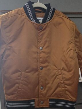 Old Navy Kids Burnt Orange Bomber Jacket with Striped Ribbing